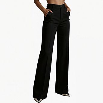 Women's High Waist Straight Leg Trousers - Fluid Drape Minimalist Work Pants with Tailored Fit