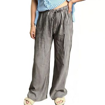 Women’s Striped Color Block Wide Leg Pants Casual Straight Leg Trousers with Floor-Length Loose Fit