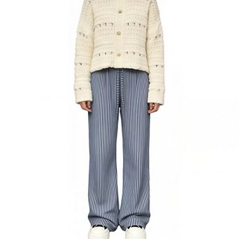Women’s Striped Color Block Wide Leg Pants Casual Straight Leg Trousers with Floor-Length Loose Fit