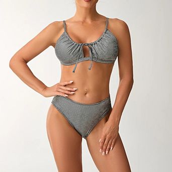Women’s Metallic Foil Bikini Set, High Waist Cut Out Two Piece Swimsuit with Shiny Fabric