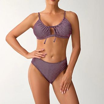 Women’s Metallic Foil Bikini Set, High Waist Cut Out Two Piece Swimsuit with Shiny Fabric