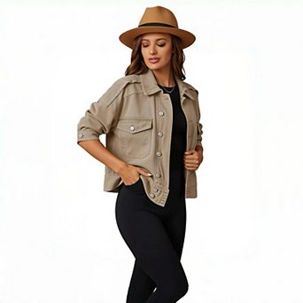 Women’s Solid Denim Jacket, Casual Classic Jean Coat with Button Down, Lightweight Trucker Style