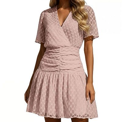 ruched short sleeve dress Short-Sleeve Ruched Mini Dress - Light Brown