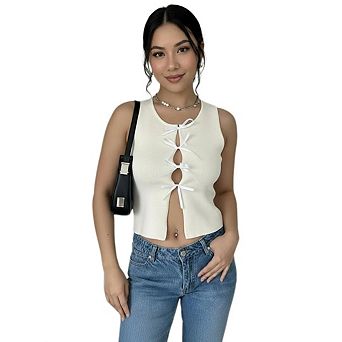 Women's Y2k Bow Halter Sleeveless Fitted Knittd Tank Vest