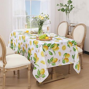 Summer Tablecloth Rectangle Waterproof Lemon Flower Stain-Resistant 60x84 Inch
