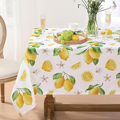 Summer Tablecloth Rectangle Waterproof Lemon Flower Stain-Resistant 60x84 Inch