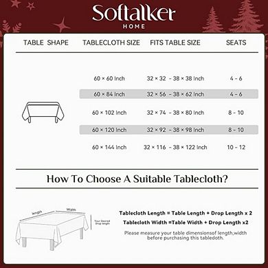 Christmas Jacquard Rectangle Tablecloth 60x84 Inch Waterproof Holly Damask Fabric