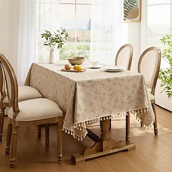 Spring Cotton Linen Rectangle Tablecloth 55x55 Inch Boho Floral Farmhouse Decor