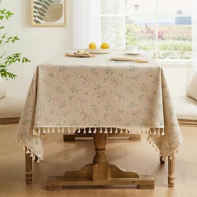 Spring Cotton Linen Rectangle Tablecloth 55x55 Inch Boho Floral Farmhouse Decor