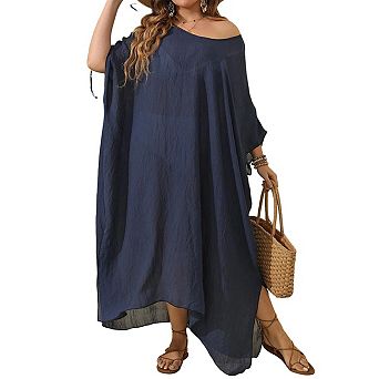 Plus Size Dresses for Women Boat Neck Bathing Suit Cover Up Batwing Swimwear Oversized Coverups