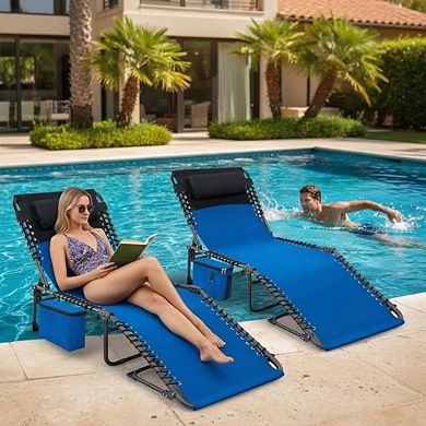 5-Position Adjustable Patio Chaise Lounge Chair, Folding Sun Tanning Lounger with Removable Pillow