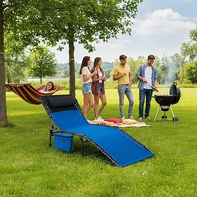 5-Position Adjustable Patio Chaise Lounge Chair, Folding Sun Tanning Lounger with Removable Pillow