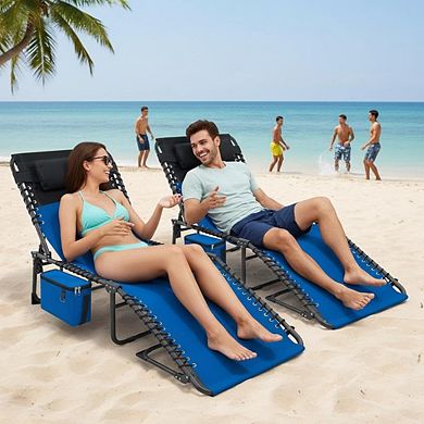 5-Position Adjustable Patio Chaise Lounge Chair, Folding Sun Tanning Lounger with Removable Pillow