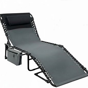 5-Position Adjustable Patio Chaise Lounge Chair, Folding Sun Tanning Lounger with Removable Pillow