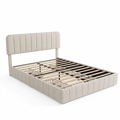 Velvet Bed Frame Upholstered Platform Bed with Adjustable Headboard, No Box Spring Needed