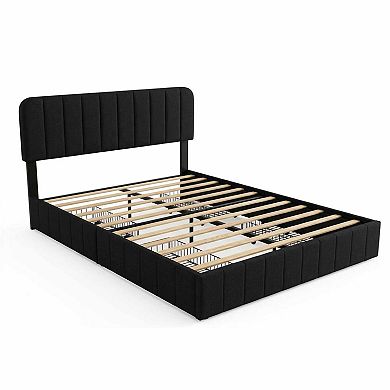 Velvet Bed Frame Upholstered Platform Bed with Adjustable Headboard, No Box Spring Needed