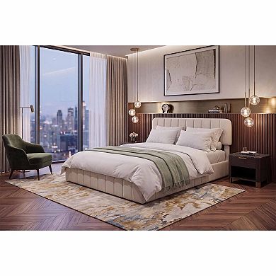 Velvet Bed Frame Upholstered Platform Bed with Adjustable Headboard, No Box Spring Needed