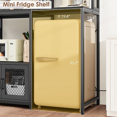 Kitchen Bakers Rack with Power Outlet Industrial Microwave Stand with Storage, Freestanding Shelf