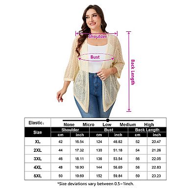 Plus Size Women Casual Short Sleeve Hollow Out Knit Cardigan
