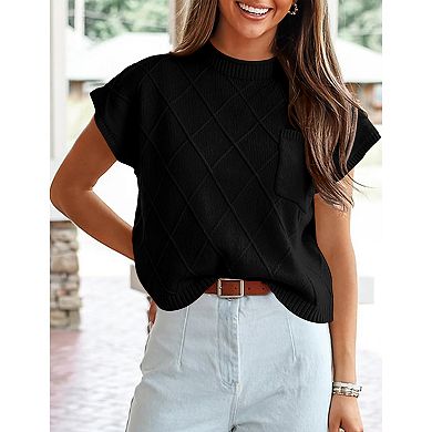 Women Short Sleeve Sweater Mock Neck Pullover Top