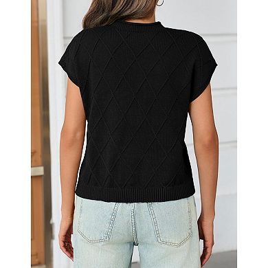 Women Short Sleeve Sweater Mock Neck Pullover Top