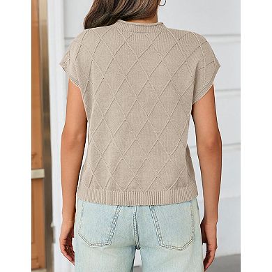 Women Short Sleeve Sweater Mock Neck Pullover Top