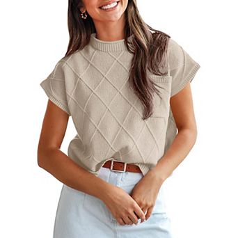 Women Short Sleeve Sweater Mock Neck Pullover Top