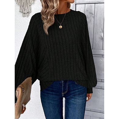 Women Casual Loose Batwing Long Sleeve Knit Top
