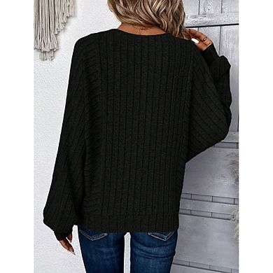 Women Casual Loose Batwing Long Sleeve Knit Top