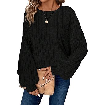 Women Casual Loose Batwing Long Sleeve Knit Top