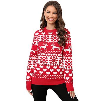 Christmas Sweater for Women Reindeer Snowflake Holiday Ugly Knit Sweater