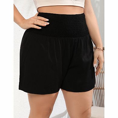 Women's Plus Size Floral Print Smocked Waist Flowy Shorts