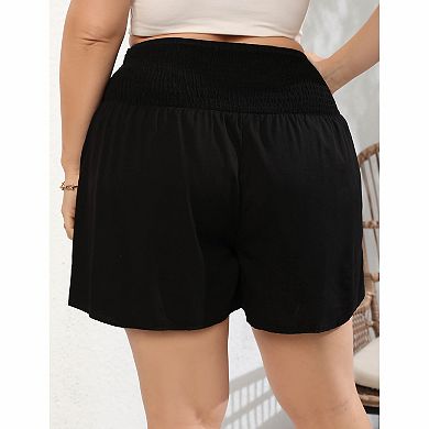Women's Plus Size Floral Print Smocked Waist Flowy Shorts