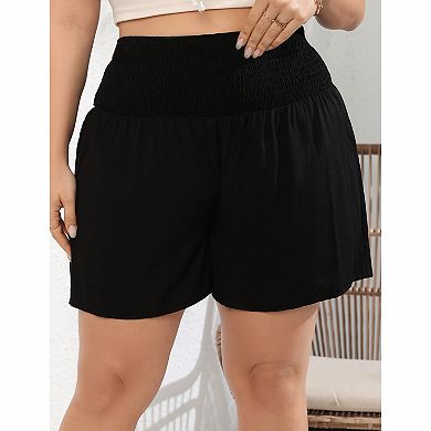 Women's Plus Size Floral Print Smocked Waist Flowy Shorts