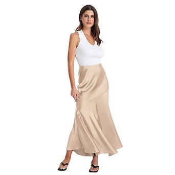Women's Summer Satin Fishtail Skirt, Elastic High Waist Slim Elegant Office Casual Long Skirt