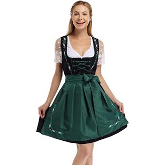 Womens German Dirndl Dress 2 pc Costumes for Traditional Beer Bavarian Oktoberfest Dress