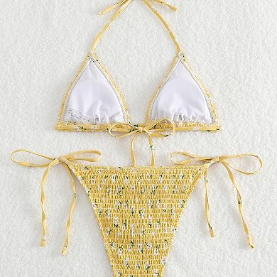 Women's Floral Swimsuit Two Piece Bathing Suit Summer Halter Bikini Top and Triangle Bottom Set