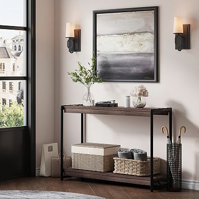 2-Tier Console Table for Entryway or Living Room Farmhouse Style Sofa Side Table with Shelf