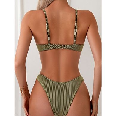 Women Underwire Bikini Sets Cheeky High Cut 2 Piece Swimsuit Bathing Suit Bikini Set