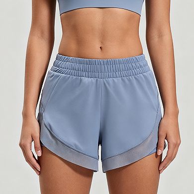 Women’s Mesh Trim Running Shorts Quick Dry Anti-See-Through Athletic Shorts