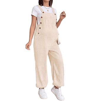 Women Corduroy Casual Maternity Jumpsuits Adjustable Wide Leg Sleeveless Overalls