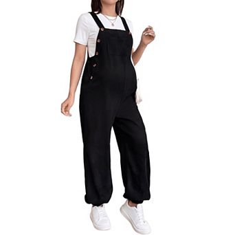 Women Corduroy Casual Maternity Jumpsuits Adjustable Wide Leg Sleeveless Overalls