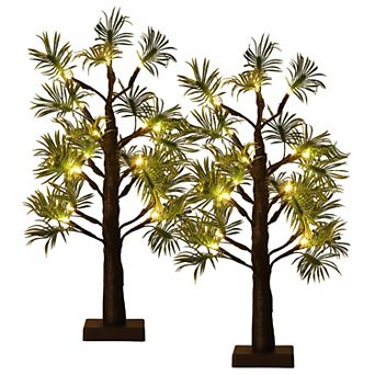 2-pack 21" Lighted Tabletop Bonsai Tree 24 Warm White LEDs USB/Battery Powered with Timer Bendable