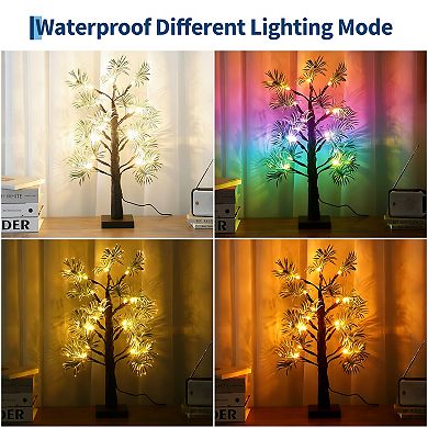 2-pack 21" Lighted Tabletop Bonsai Tree 24 Warm White LEDs USB/Battery Powered with Timer Bendable