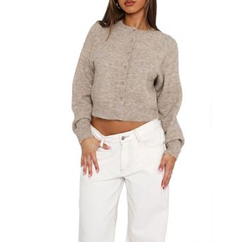 Women Cropped Cardigan Sweaters, Crewneck Button Down Front Lightweight Cropped Knit Fashion Outfits