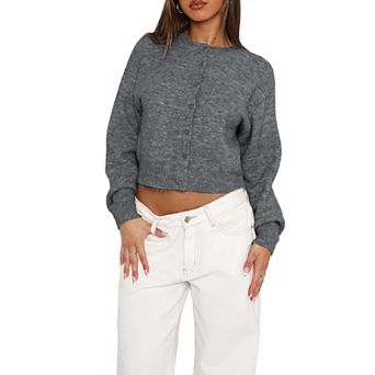 Women Cropped Cardigan Sweaters, Crewneck Button Down Front Lightweight Cropped Knit Fashion Outfits