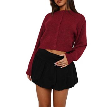 Women Cropped Cardigan Sweaters, Crewneck Button Down Front Lightweight Cropped Knit Fashion Outfits
