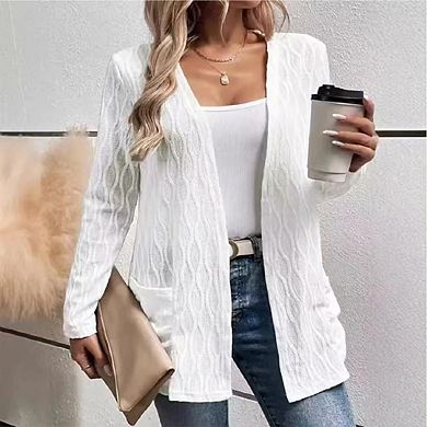 Women's Long Cardigans Casual Lightweight Knit Open Front Long Sleeve Loose Cardigan with Pockets