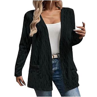 Women's Long Cardigans Casual Lightweight Knit Open Front Long Sleeve Loose Cardigan with Pockets