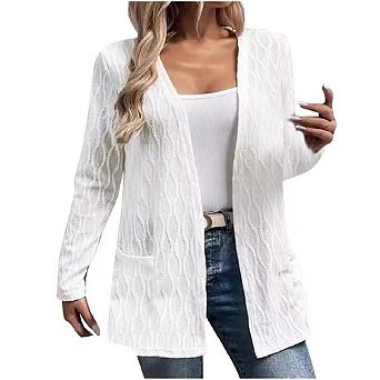 Women's Long Cardigans Casual Lightweight Knit Open Front Long Sleeve Loose Cardigan with Pockets